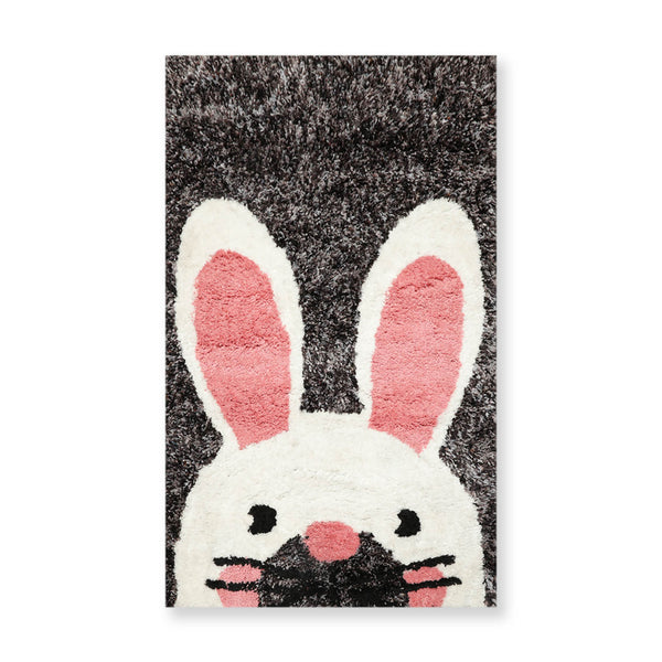Fluffy Cute Bunny Hand-Tufted Plush Washable Ultra Soft Shag Area Rug 3x5 Animal Brown Carpet with Pink Ears and Black Nose for Kids Room Fluff Cartoon Floor Mat Rectangle Home Decor Carpet
